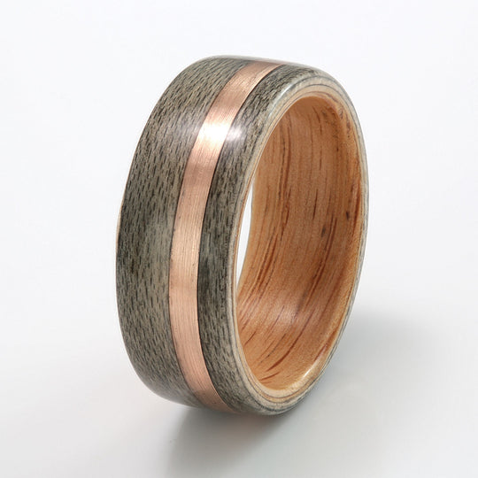 Greyed Maple Ring 8mm with Oak & Rose Gold