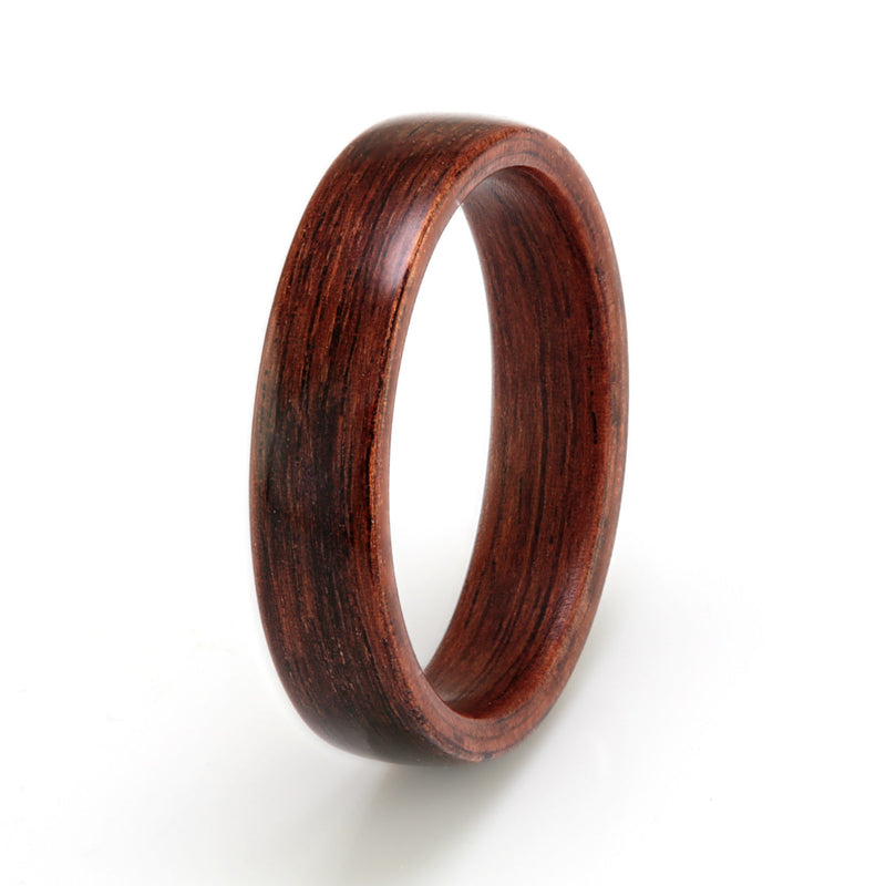 Plain wedding band for him and her | 4mm wide Honduras rosewood bentwood ring | by Eco Wood Rings UK