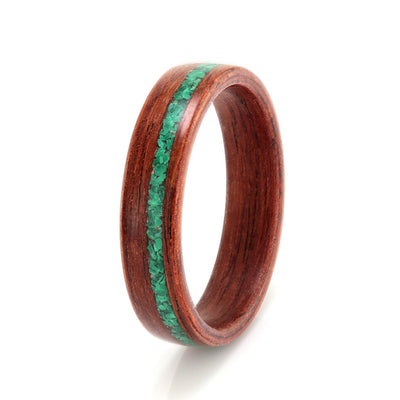 Honduras Rosewood Ring 4mm with Malachite by Eco Wood Rings