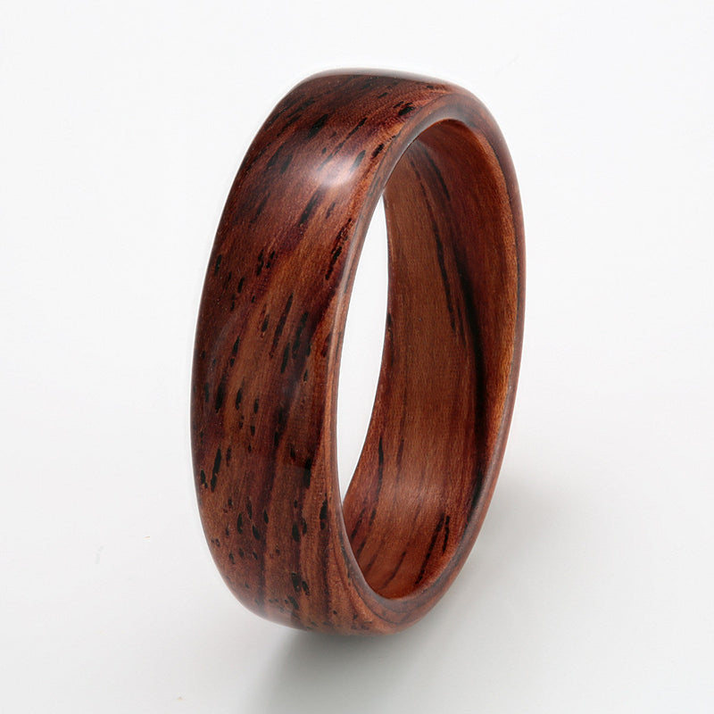 Plain wedding ring for him | 6mm wide Honduras rosewood bentwood ring with lots of wood grain pattern | by Eco Wood Rings UK