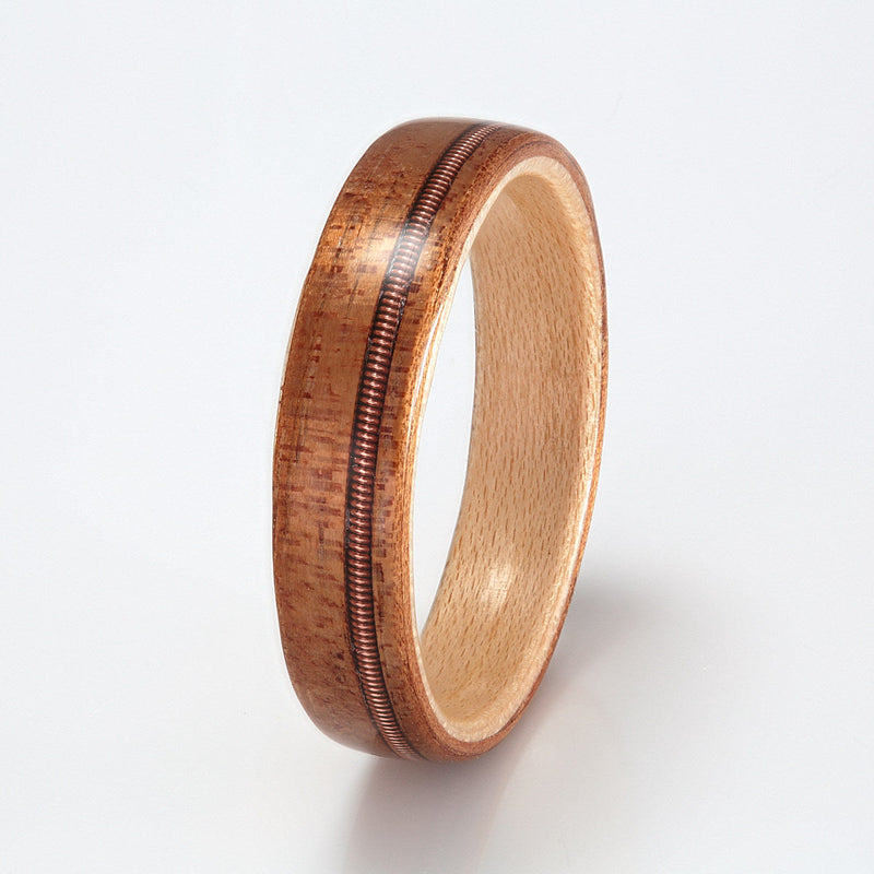 Koa Ring 5mm with Maple & Guitar String by Eco Wood Rings
