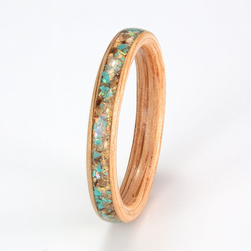 Oak Ring 3mm with Mixed Stone & Shell by Eco Wood Rings