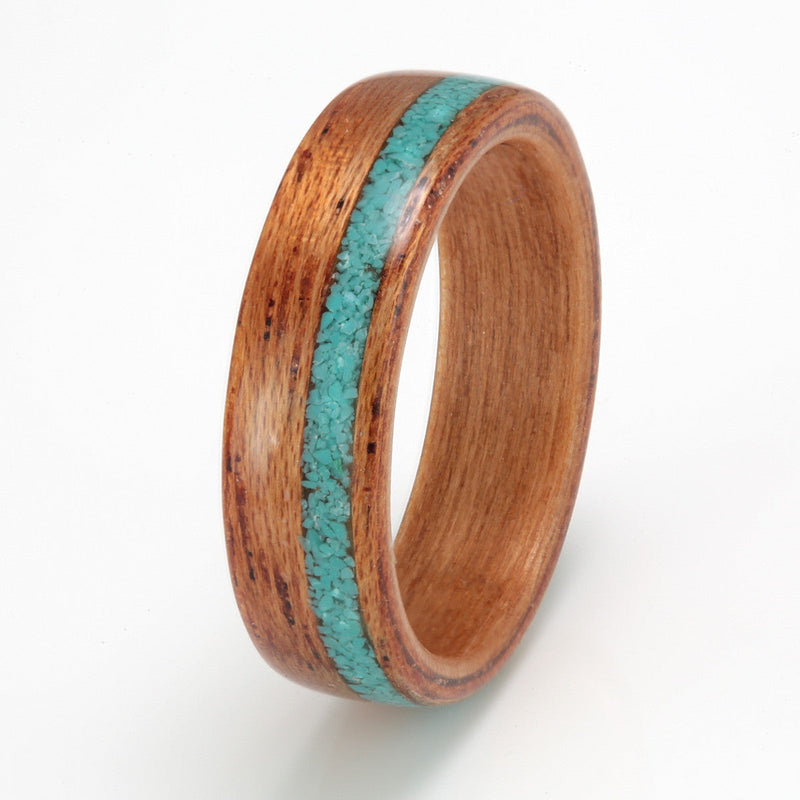 Mahogany Ring 7mm with Cherry & Turquoise by Eco Wood Rings