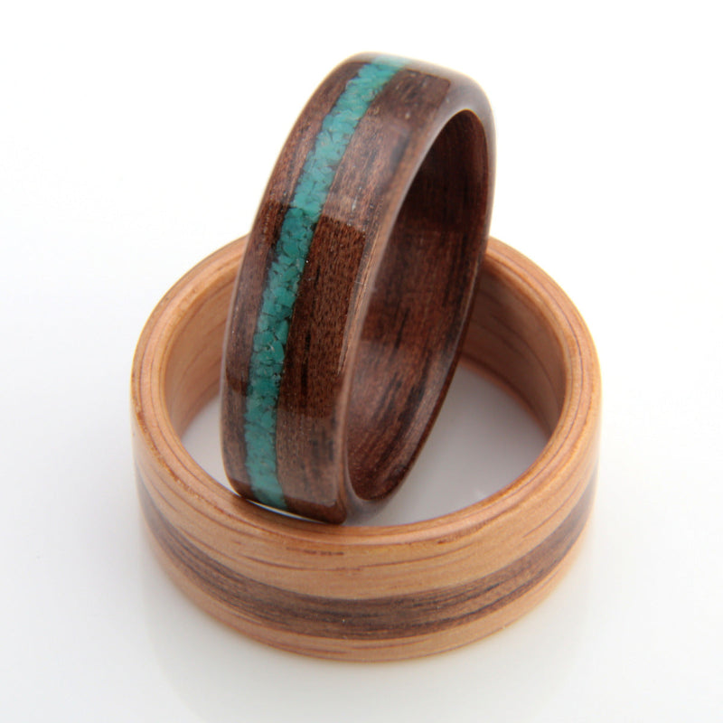 Walnut, Oak & Turquoise Set by Eco Wood Rings