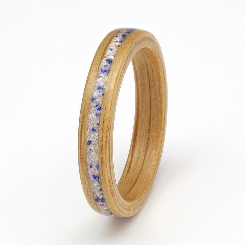 Oak Ring 3mm with Mother of Pearl & Lapis Lazuli by Eco Wood Rings