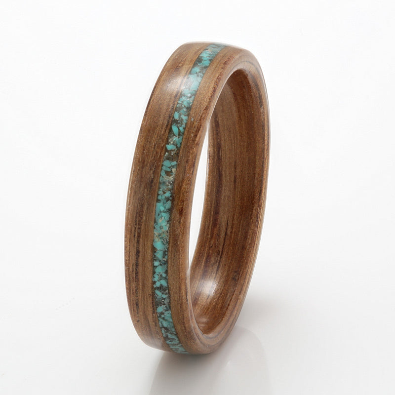 Oak Ring 4mm with Turquoise & Aquamarine by Eco Wood Rings