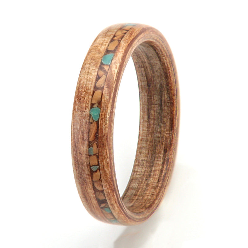 Oak with Walnut Shell & Turquoise by Eco Wood Rings