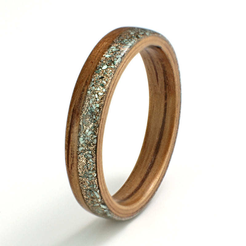 Oak Ring 4mm with Volcanic Stone & Gold Shavings by Eco Wood Rings
