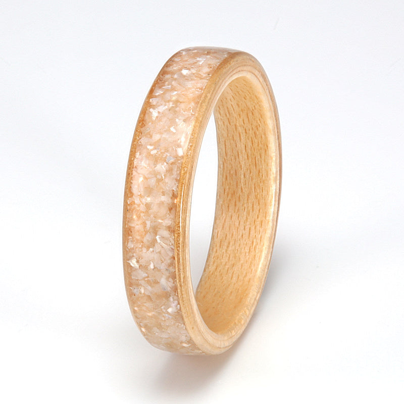Oak with Maple, Mother of Pearl, Moonstone & Pebble by Eco Wood Rings