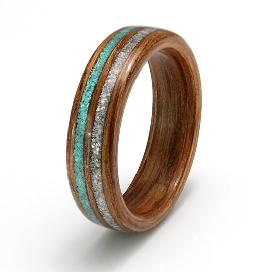 Oak Ring 5mm with Mother of Pearl, Diamond Dust & Turquoise