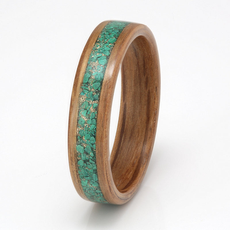 Oak Ring 5mm with Malachite & Gold Shavings by Eco Wood Rings