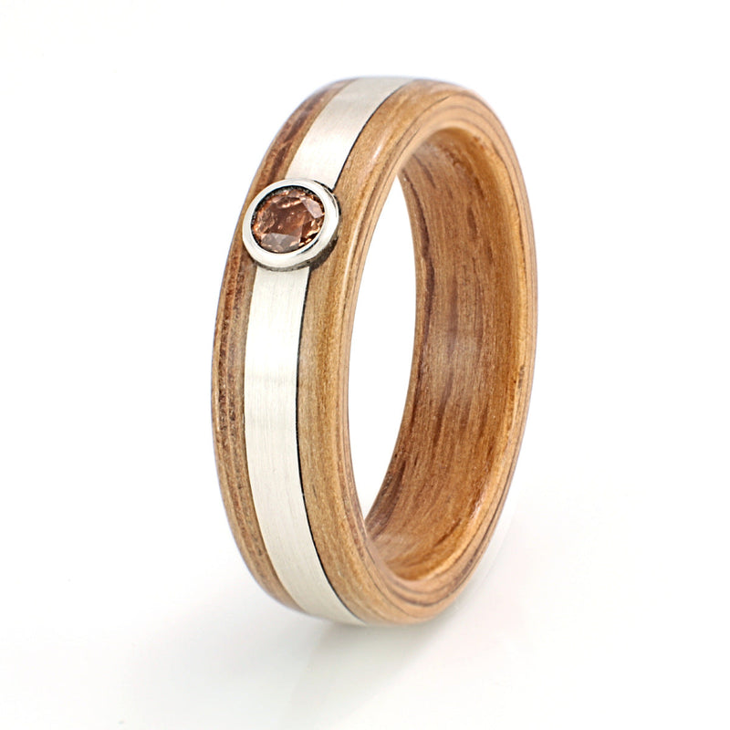 Oak Ring 5mm with Silver & Spessartine Garnet by Eco Wood Rings