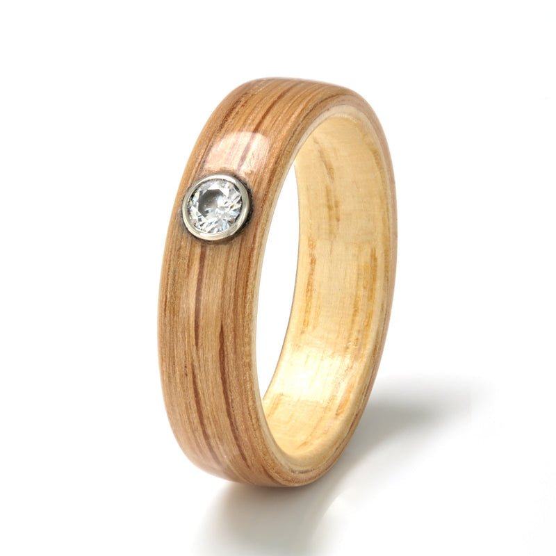 Oak Ring 5mm with Ash & Moissanite by Eco Wood Rings