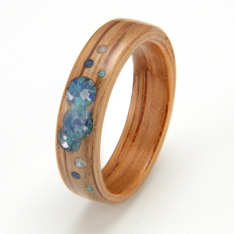 Oak Ring 5mm with Lapis Lazuli, Turquoise & Mother of Pearl by Eco Wood Rings