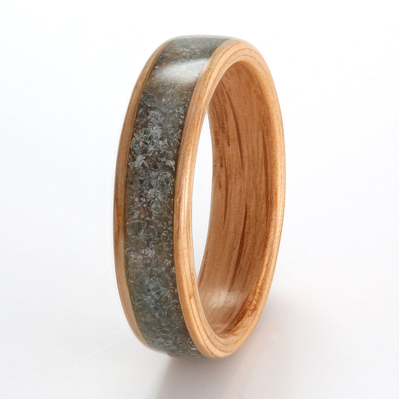 Oak Ring 6mm with Aquamarine by Eco Wood Rings