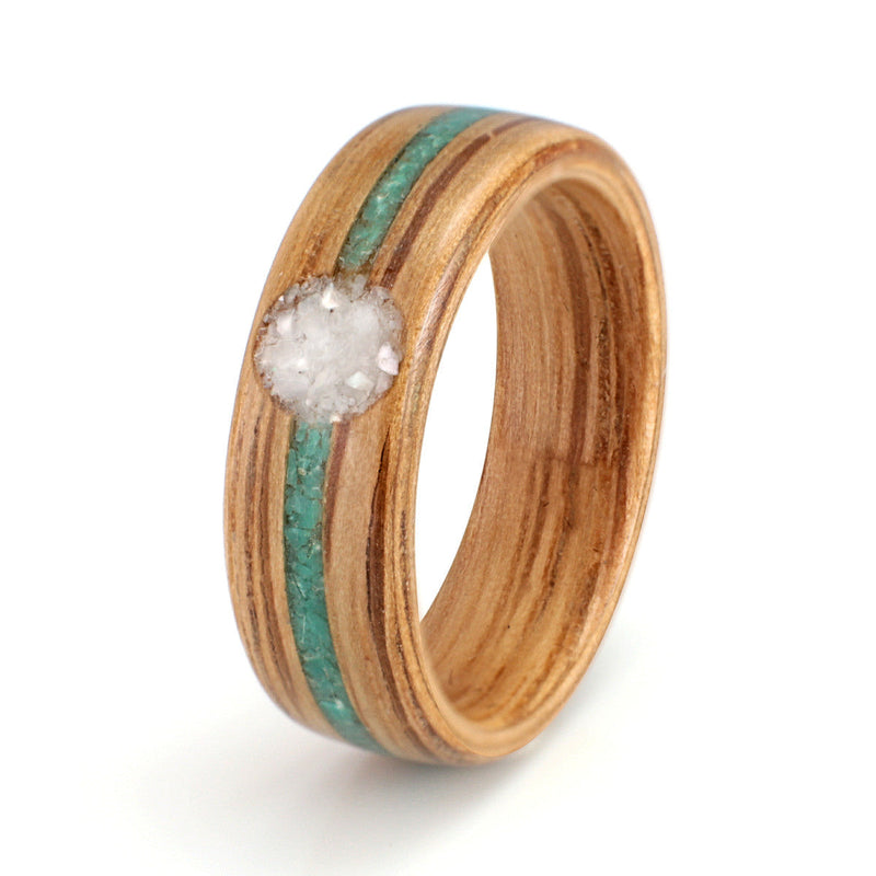 Oak with Turquoise & Mother of Pearl by Eco Wood Rings