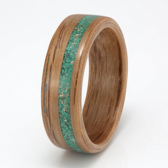 Oak Ring 7mm with Malachite & Gold Shavings