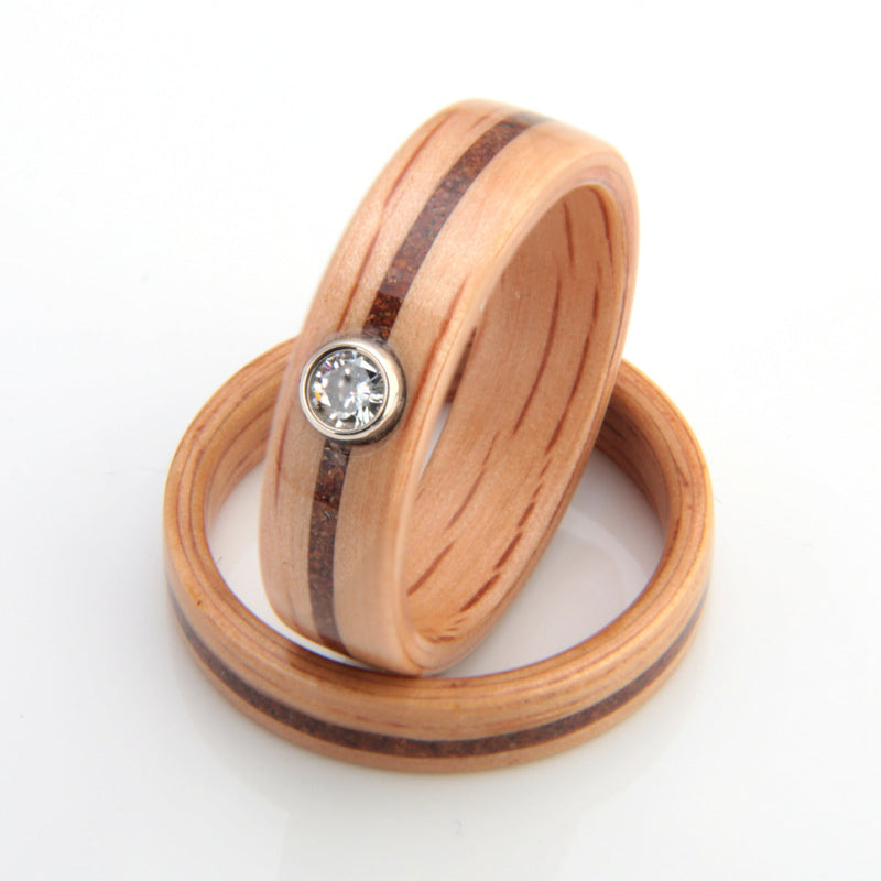 Oak, Stone & Moissanite Set by Eco Wood Rings