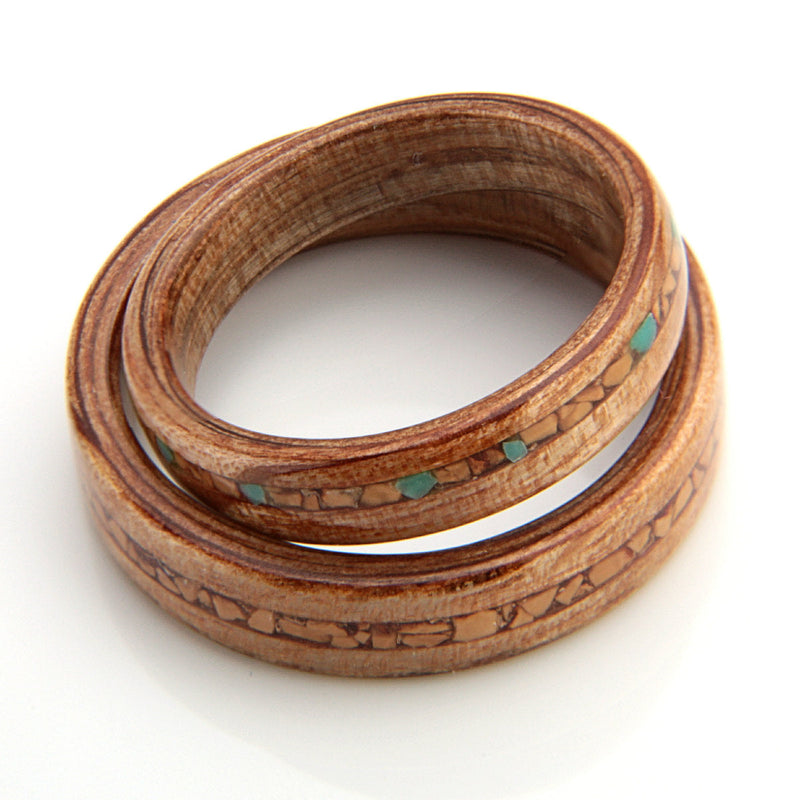 Oak, Walnut Shell & Turquoise Set by Eco Wood Rings