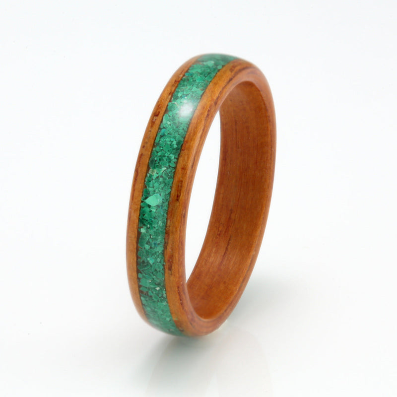 Opepi Teak Ring 4mm with Malachite by Eco Wood Rings