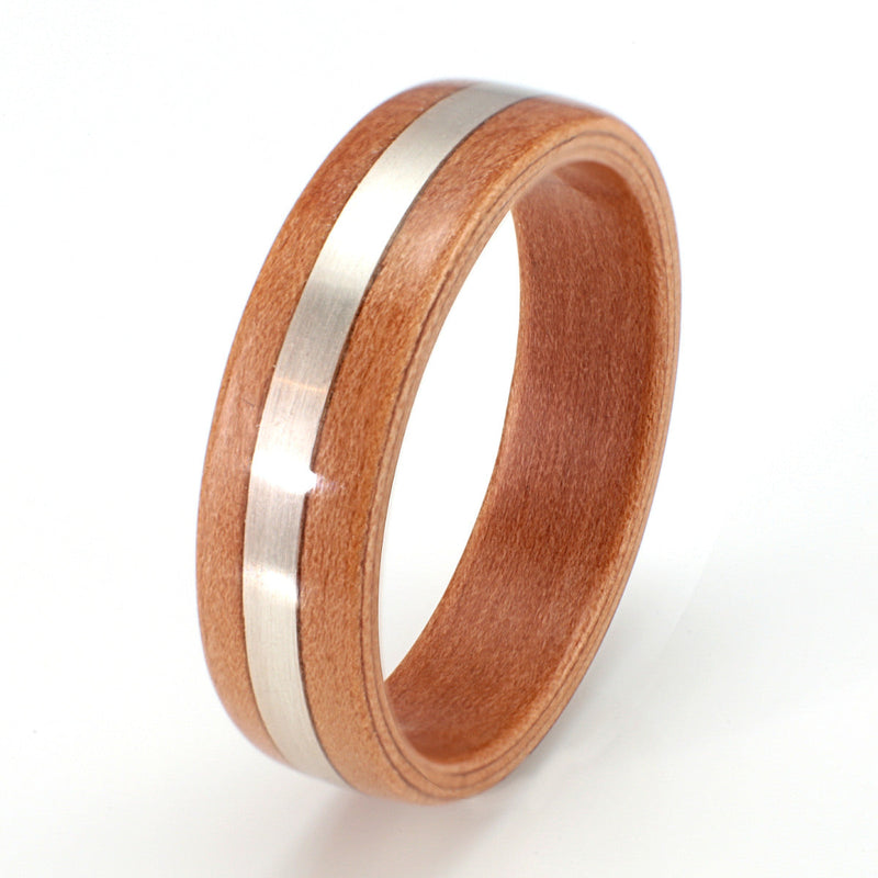 Peach Wood Ring 6mm with Silver by Eco Wood Rings