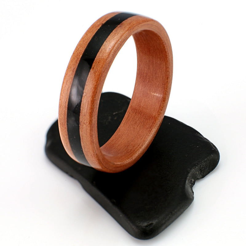 Peach with Whitby Jet by Eco Wood Rings