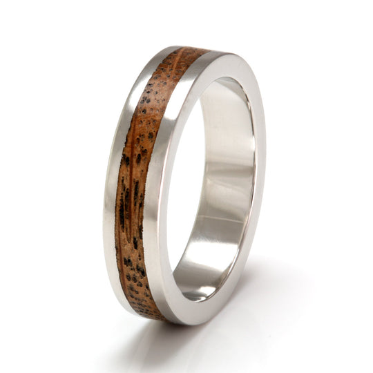 Platinum Ring 5mm Flat with Wood Inlay