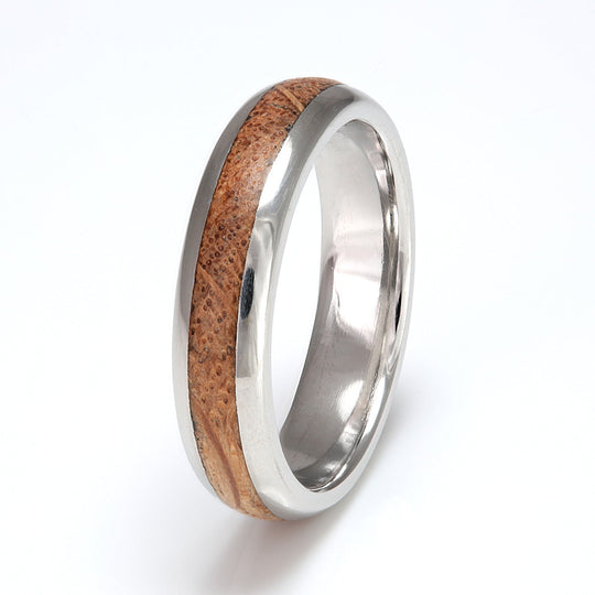 Platinum Ring 5mm Rounded with Wood Inlay