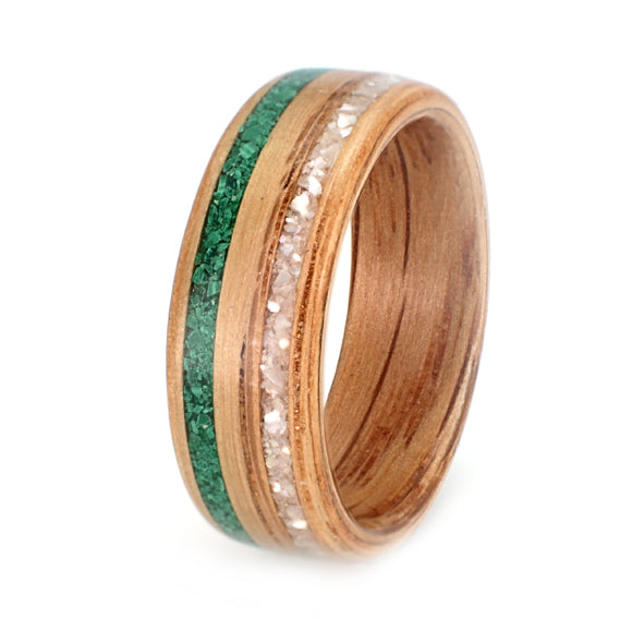 Oak Ring 6mm with Malachite & Mother of Pearl by Eco Wood Rings