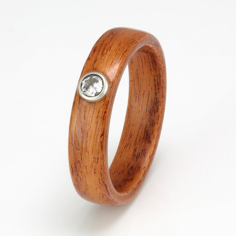 Rosewood Ring 4.5mm with Moissanite by Eco Wood Rings