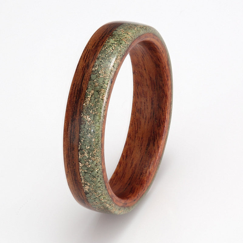 Rosewood Ring 4mm with Volcanic Stone & Gold Shavings by Eco Wood Rings