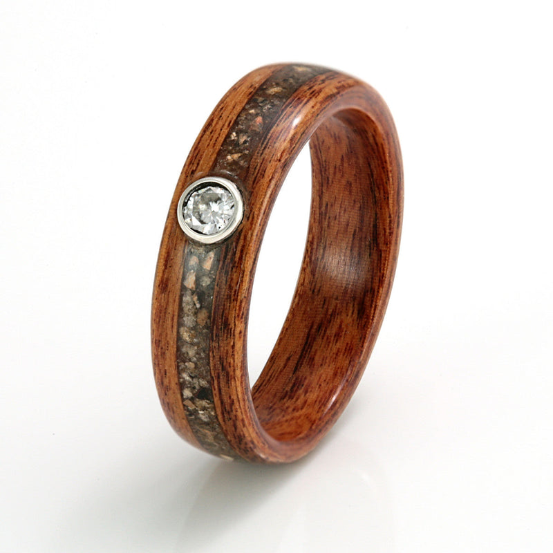 Rosewood with Sand, Pebble & Moissanite by Eco Wood Rings