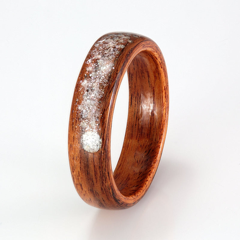 Rosewood with Mother of Pearl & Diamond Dust Shooting Star by Eco Wood Rings