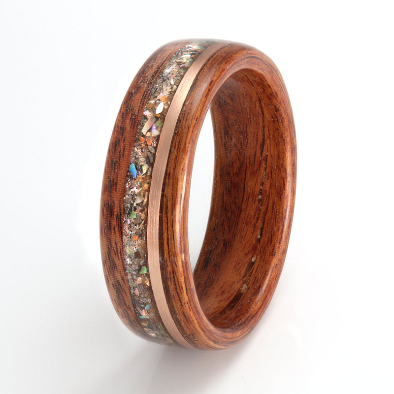 Rosewood with Rose Gold, Sand & Paua Shell by Eco Wood Rings