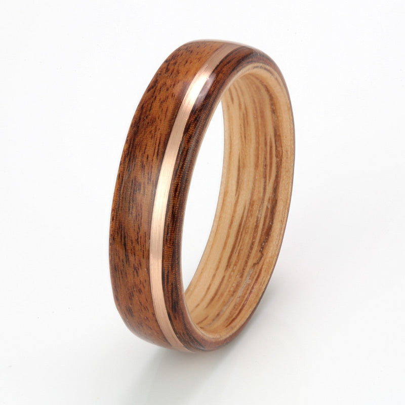 Rosewood Ring 6mm with Oak & Rose Gold by Eco Wood Rings