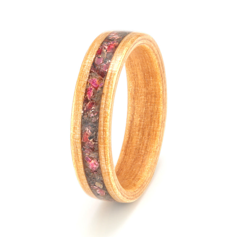 Silver Birch with Pebble & Ruby by Eco Wood Rings