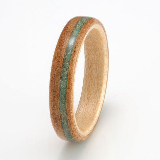 Olivewood with Maple, Moldavite & Malachite