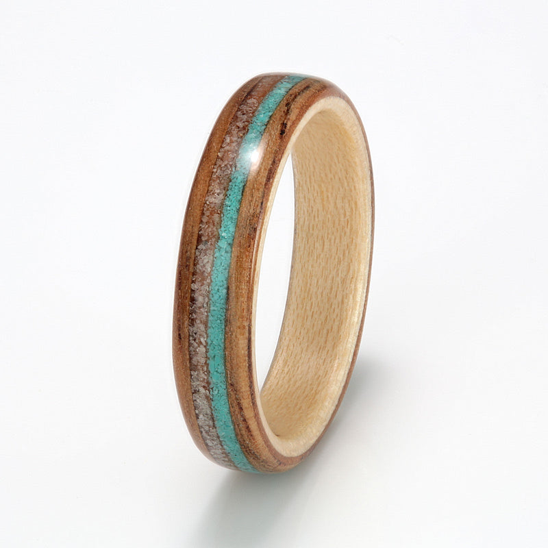 Spotted Gum with Maple, Sand & Turquoise by Eco Wood Rings
