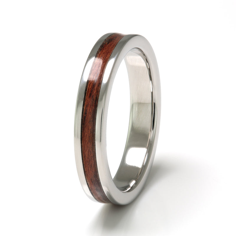 Steel Ring 4mm Flat with Wood Inlay by Eco Wood Rings