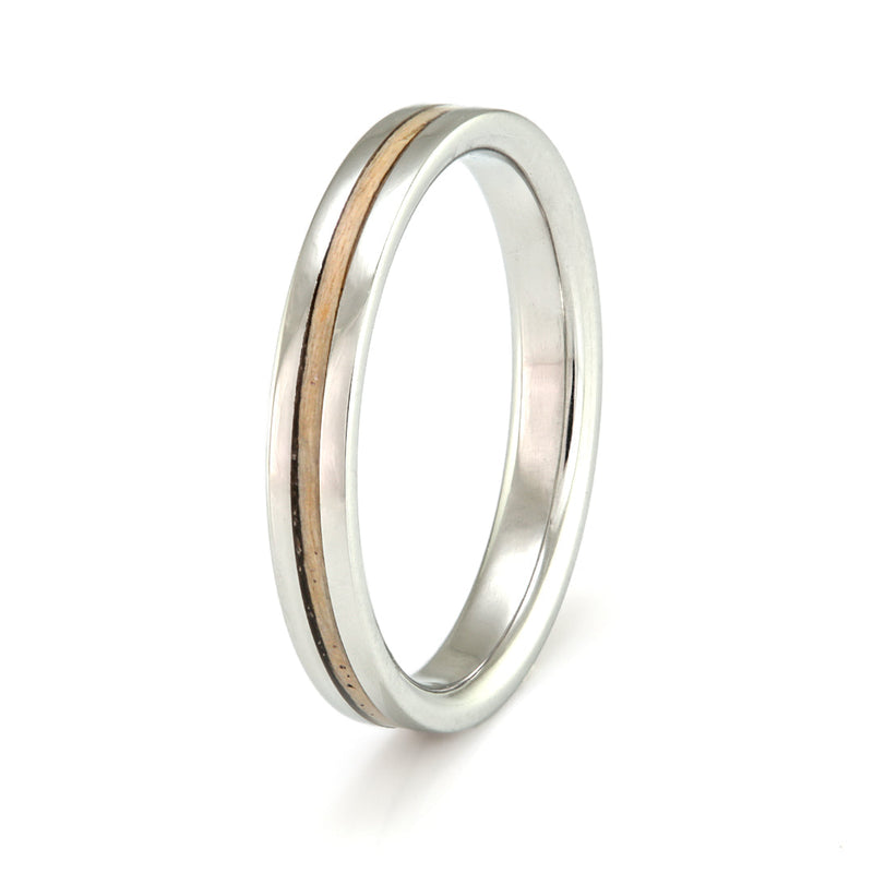 Steel Ring 3mm Flat Light with Wood Inlay by Eco Wood Rings