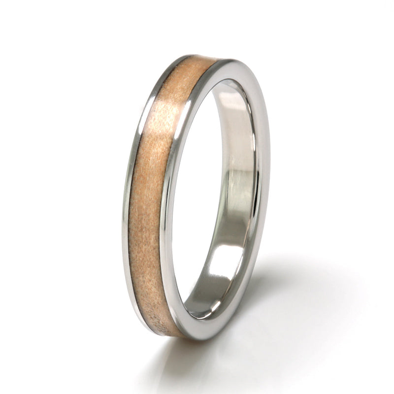 Steel Ring 3mm Flat Light with Wide Wood Inlay by Eco Wood Rings