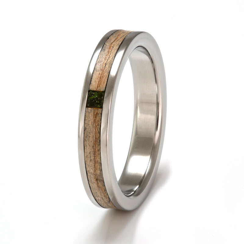 Steel Ring 4mm Flat with Wood Inlay & Moss by Eco Wood Rings