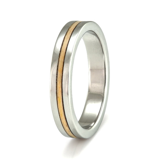 Steel Ring 4mm Flat with Narrow Wood Inlay