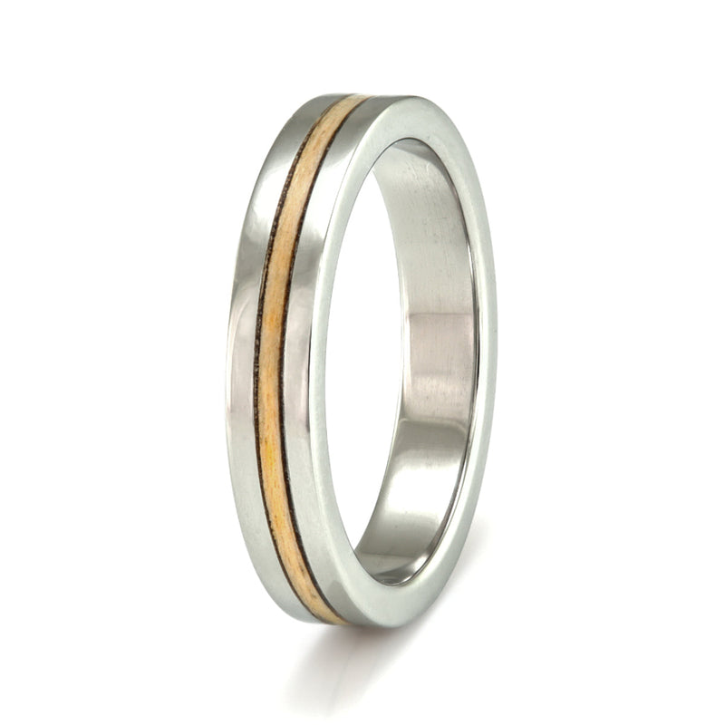 Steel Ring 4mm Flat with Narrow Wood Inlay by Eco Wood Rings