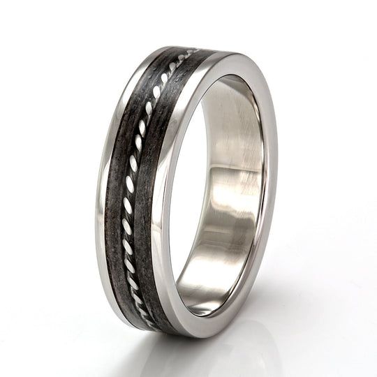Steel Ring 6mm Flat with Wood Inlay & Braided Steel