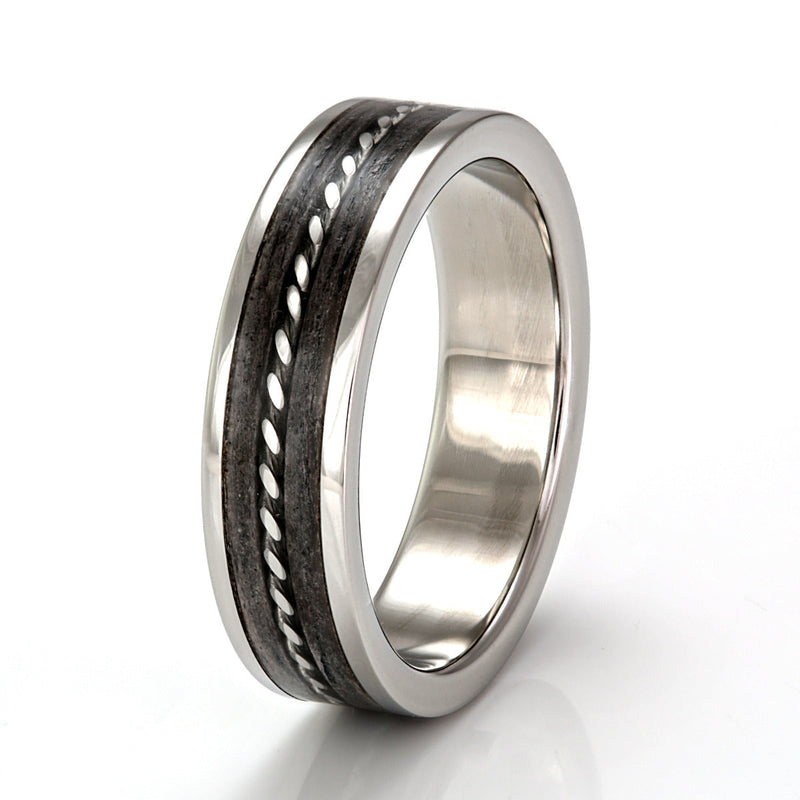 Steel Ring 6mm Flat with Wood Inlay & Braided Steel by Eco Wood Rings