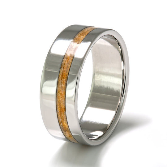 Steel Ring 8mm Flat Light with Off-Centre Wood Inlay