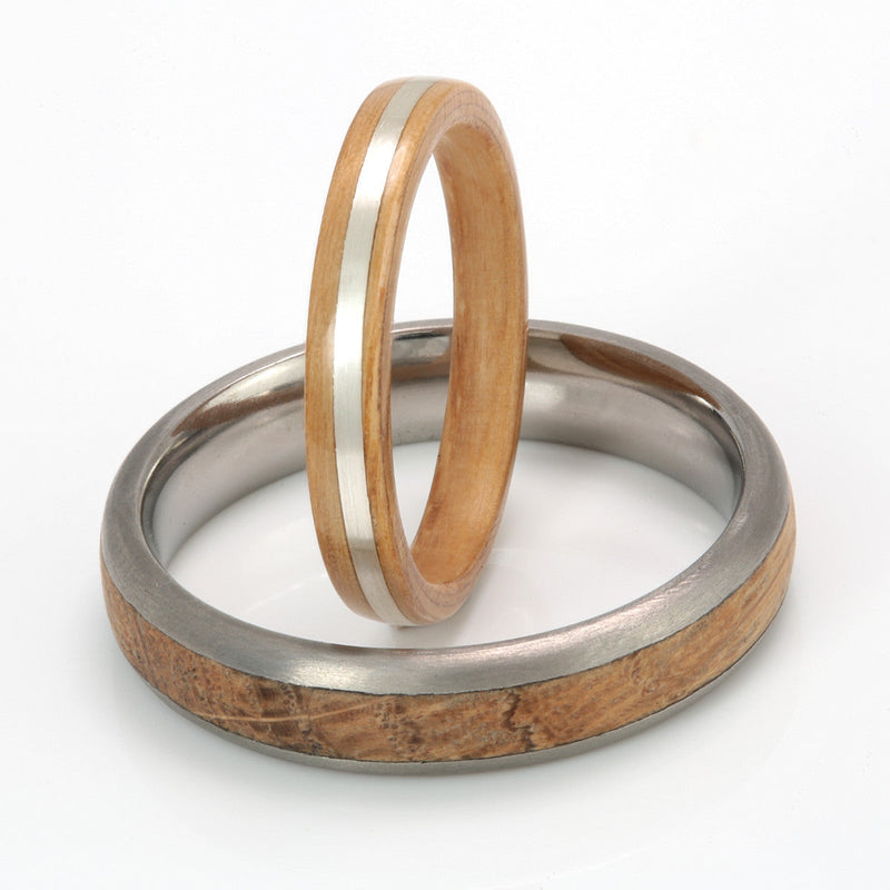 Titanium, Oak & Silver Set by Eco Wood Rings