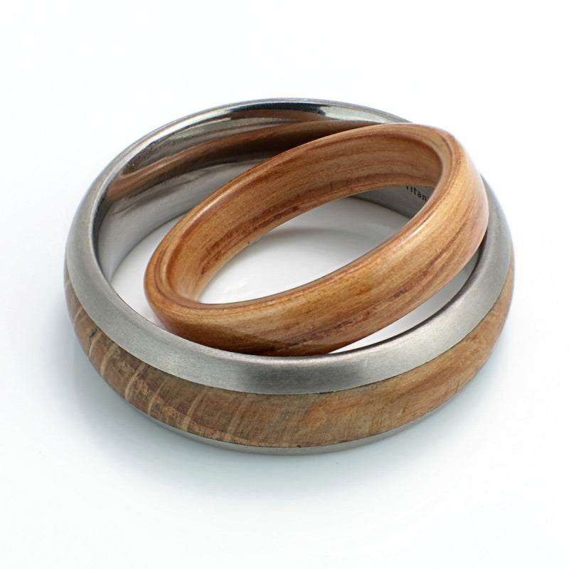 Titanium & Oak Set by Eco Wood Rings