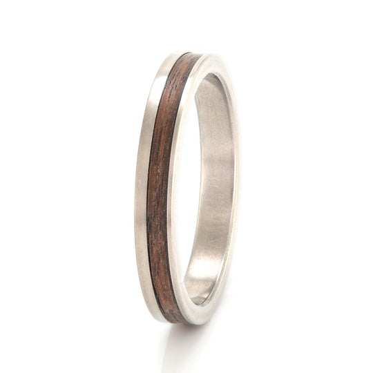 Titanium Ring 3mm Flat Light with Off-Centre Wood Inlay